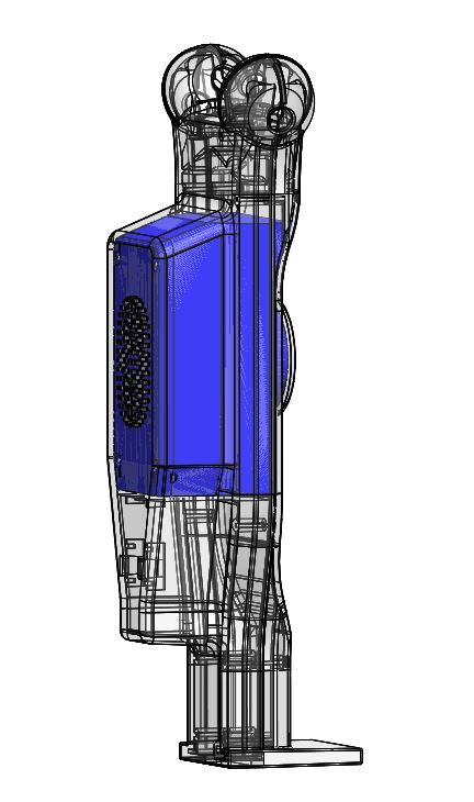 Technical drawing showing Fawn's updated robot frame design with improved speaker and microphone placement