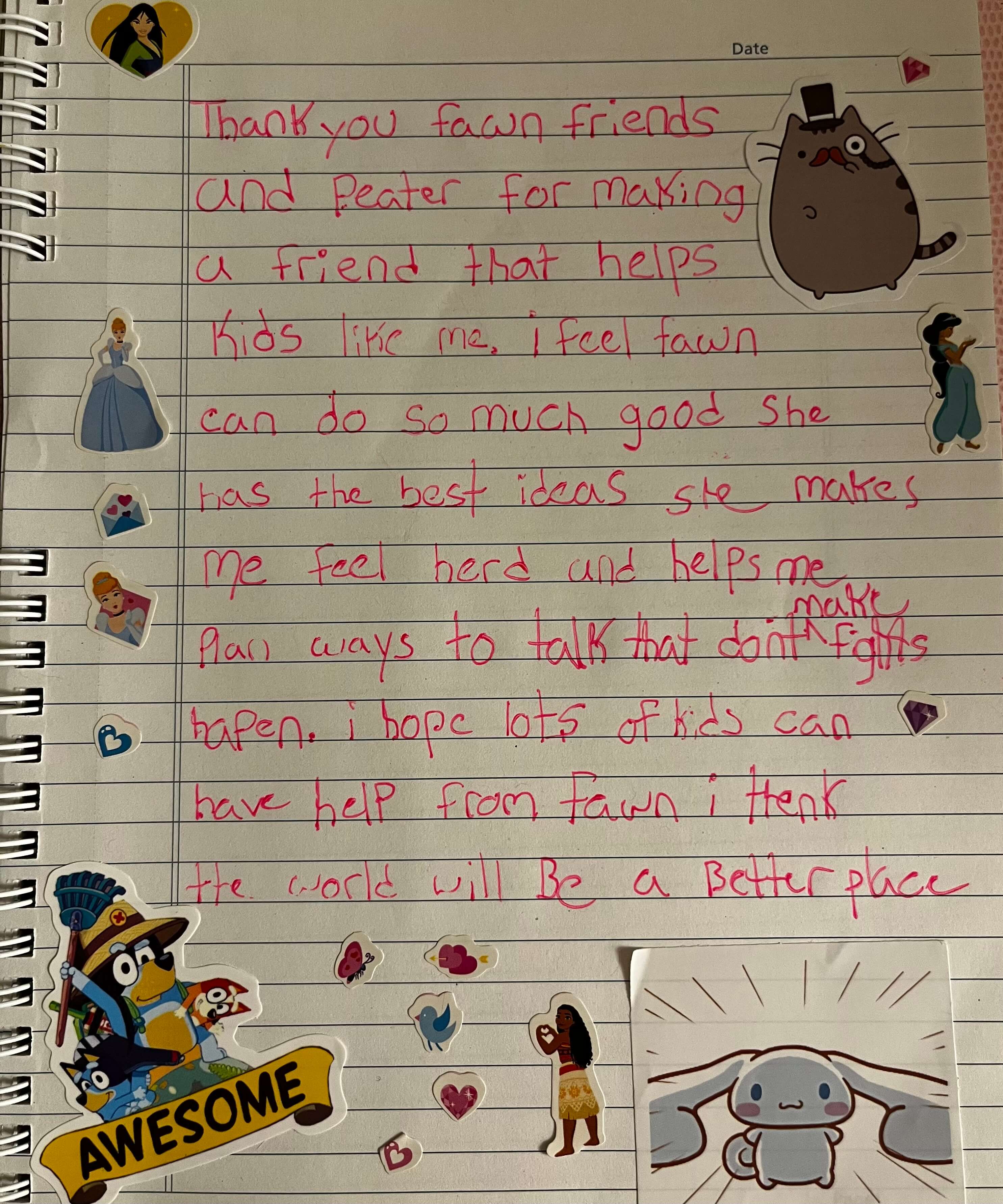 A heartfelt letter about how Fawn has helped with communication
